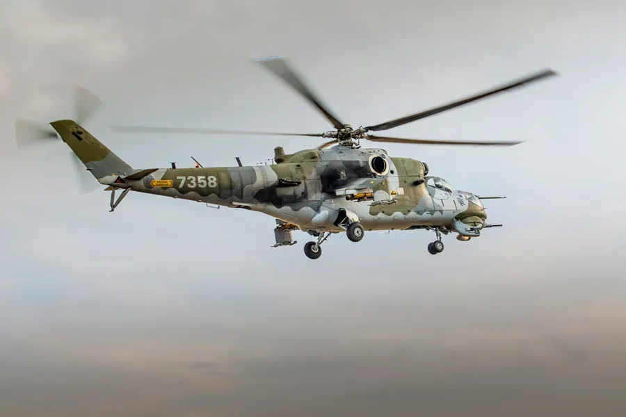 Military helicopter in flight